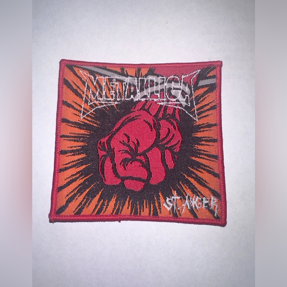 METALLICA, ST. ANGER, ORANGE BORDER, SEW ON WOVEN PATCH